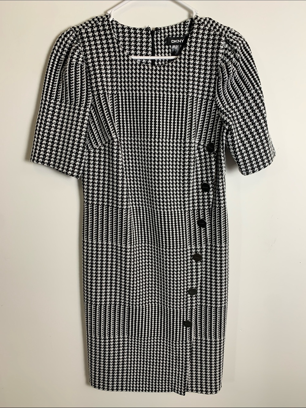DKNY Black and White Houndstooth Midi Sheath Dress